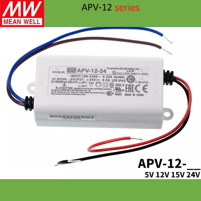 Meanwell LED-Treiber APV-12 Serie Konstantspannungsadapter IP42 in Weiß - Bild 1