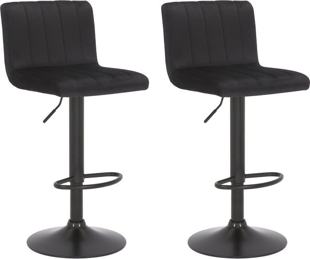CLP 2er Set Barhocker Jamie, gepolsterte Barstühle mit Samt-Bezug in Schwarz, höhenverstellbar und drehbar mit Stepp-Muster und Rückenlehne - Bild 1