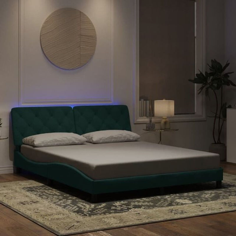 Modernes Polsterbett mit LED aus Samt und Metall von Vidaxl in Grün, B/T/H: 160 x 200 cm - Bild 1