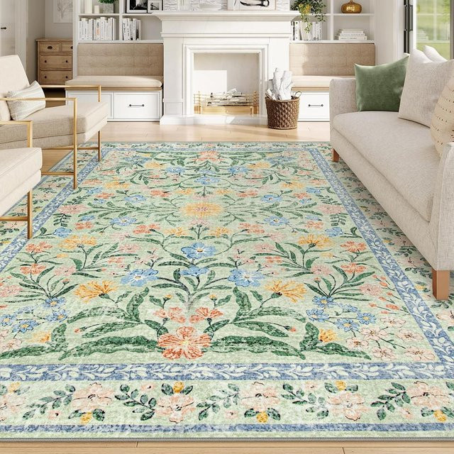 Karpetti Retro Boho Floral Teppich in Rosa und Multicolour, maschinenwaschbar und rutschfest, B/T: 80 x 120 cm - Bild 1