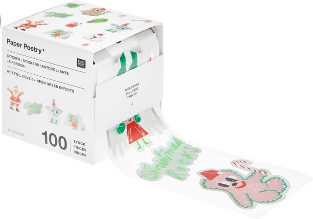Rico Design Paper Poetry Sticker Christmas Rocks! Airbrush Ø 5 cm, 100 Stück auf der Rolle - Bild 1