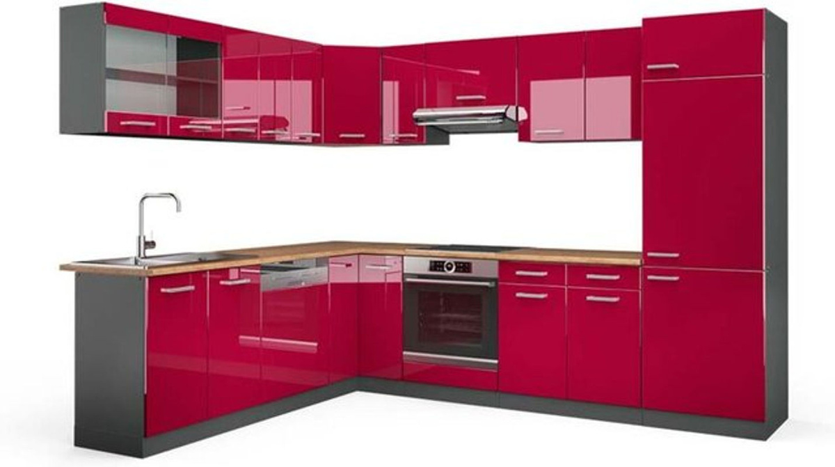 Vicco Eckküche R-Line Modern in Bordeaux, Anthrazit und Eiche Natur, B/T/H: 287 x 207 x 60 cm - Bild 1
