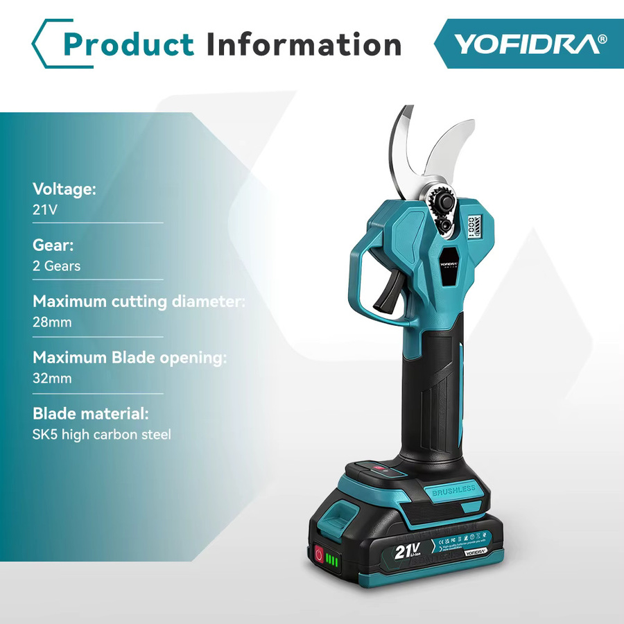 YOFIDRA Bürstenlose elektrische Astschere mit 32mm Schneidkapazität und 2-Gang-Modus, kabellose Elektroschere für den Garten, kompatibel mit Makita 21V LXT Akku - Bild 6