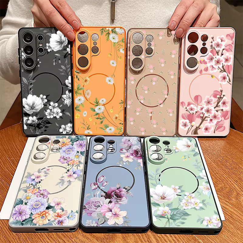 Magnetische Handyhülle mit Blumenmuster für Samsung Galaxy S26 S25 S24 S23 Ultra FE A56 A37 A16 A55 A15 A36 in Grün - Bild 3