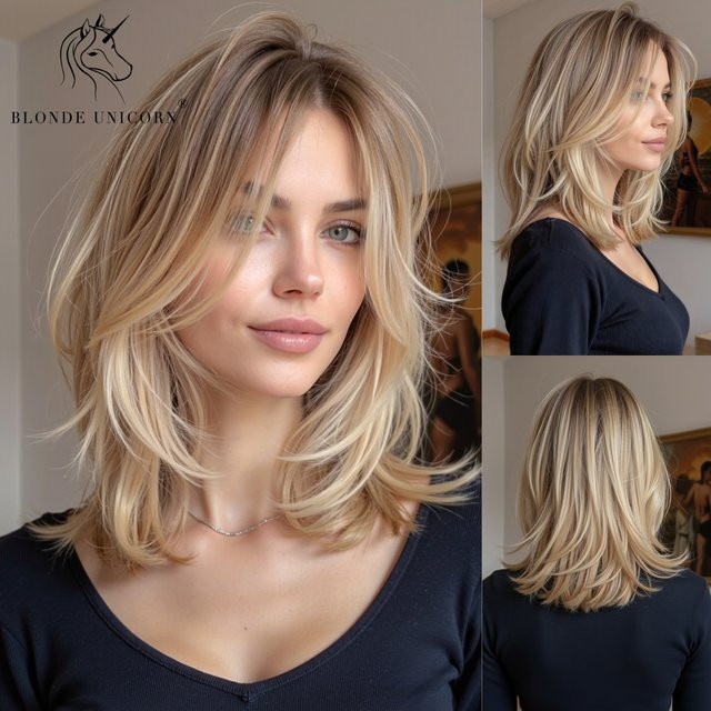 Blonde Unicorn Synthetische Perücke, Blonde goldbraune Ombre, Damen - Bild 1