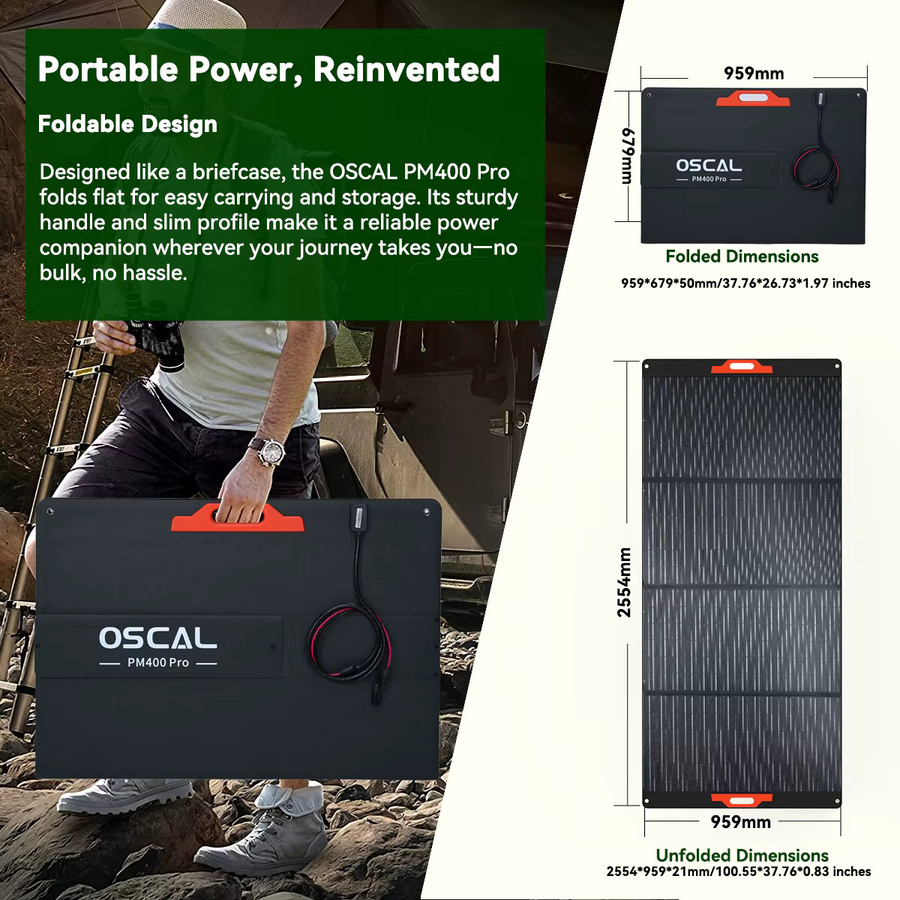 OSCAL PM400 SE 400W Faltbares Solarpanel in Schwarz mit 23% Wirkungsgrad, ETFE und IP67 Wasserdichtigkeit, Tragbares Solar-Ladegerät für Outdoor und Camping - Bild 4