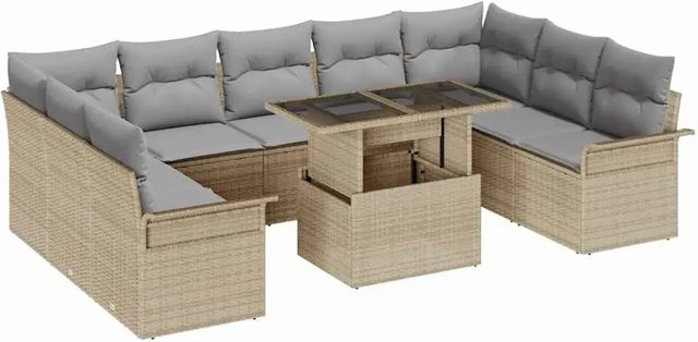 vidaXL Garten-Sofa-Set aus Poly Rattan mit Kissen in Beige-grau - Bild 1
