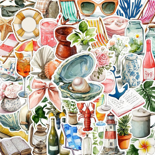 Rspctou Vintage Mittelmeer Ästhetische Aufkleber, Aquarell Graffiti Sticker, 10-teiliges Set - Bild 1