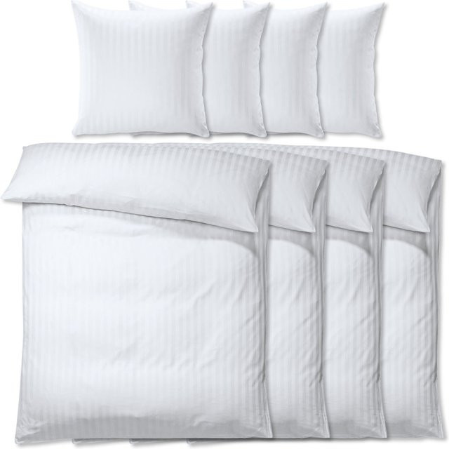 PULSIVA Bettgarnitur Mako-Satin aus Baumwolle, 4er Sparpack, Weiß, Bettbezug B: 155 cm, L: 220 cm und Kopfkissen B: 80 cm, L: 80 cm - Bild 1