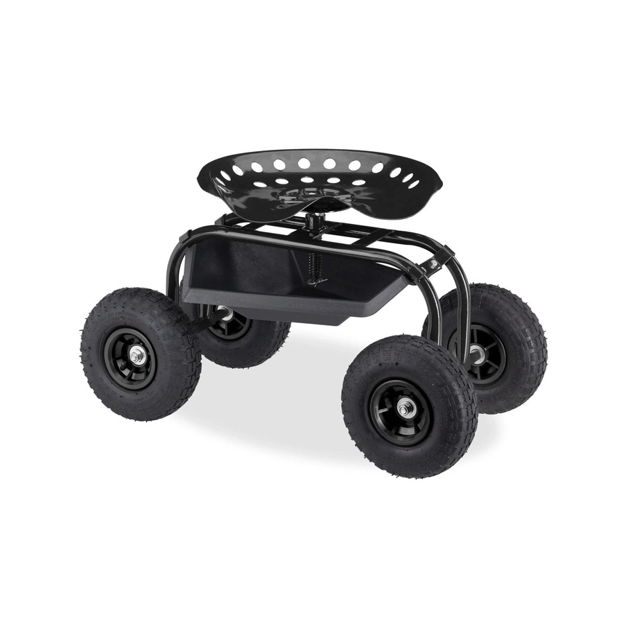 Relaxdays Rollsitz aus Stahl in Schwarz, höhenverstellbar mit Rollen für Garten und Werkstatt, B/T/H: 42,5 x 42,0 x 77,0 cm - Bild 2