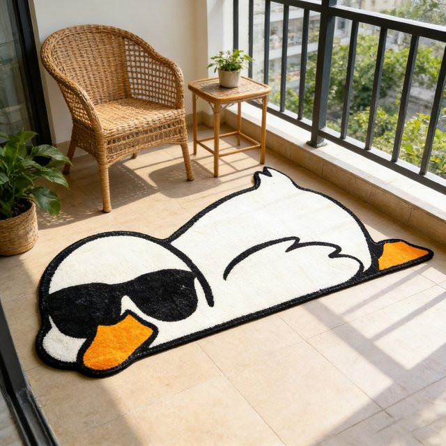 VIKAMA Teppich mit gelbem Enten-Print und Sonnenbrillen-Motiv in Gelb und Weiß für Schlafzimmer und Kinderzimmer - Bild 1