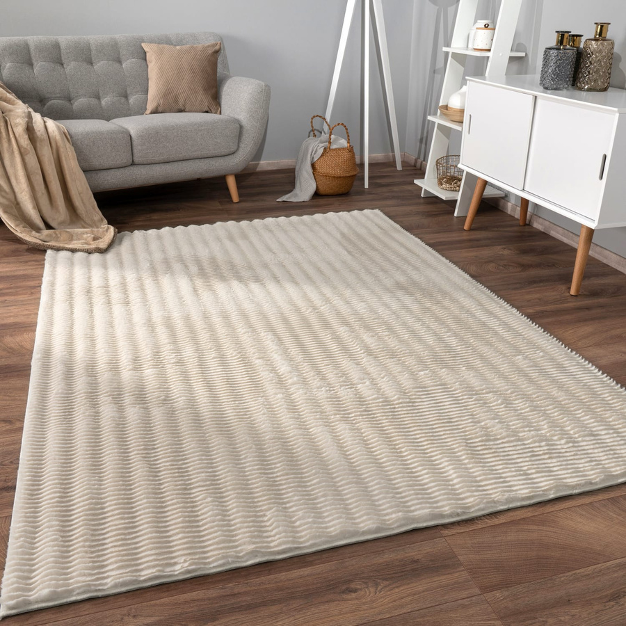 Fellteppich Arnia in Creme, rechteckiger Kunstfellteppich im skandinavischen Design, Breite: 80 cm, Länge: 150 cm - Bild 2