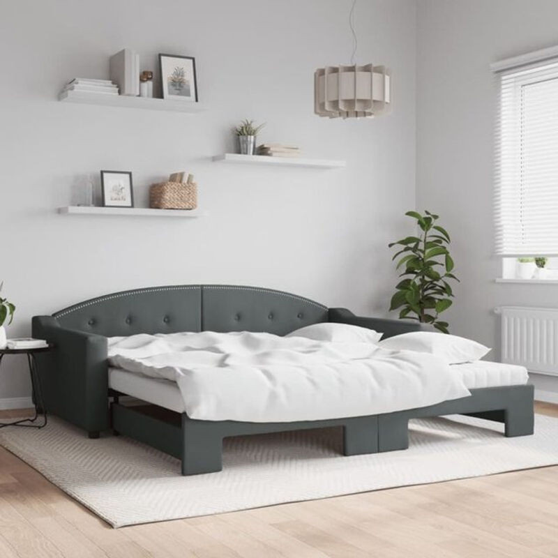 Ausziehbares Funktionsbett mit Matratze von vidaxl in Dunkelgrau aus Stoff und Metall, B/T: 100 x 200 cm - Bild 1