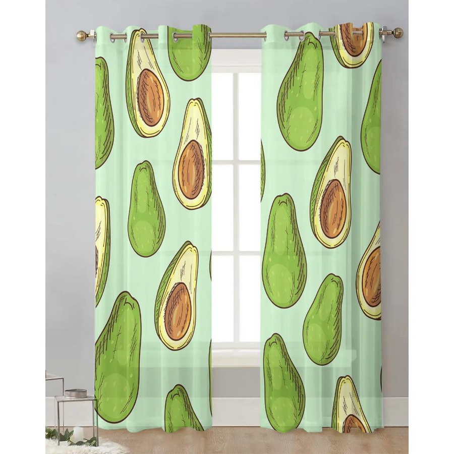 Yiran Furniture Transparente Tüll Vorhänge Avocado Grün mit Ösen, Breite: 135 cm, Höhe: 115 cm - Bild 2