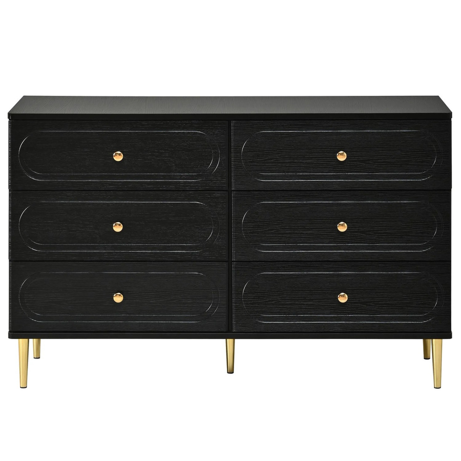 Merax Sideboard mit 6 Schubladen in Schwarz, Oval Design mit Metallfüßen, B/T/H: 100 x 40 x 75 cm - Bild 2