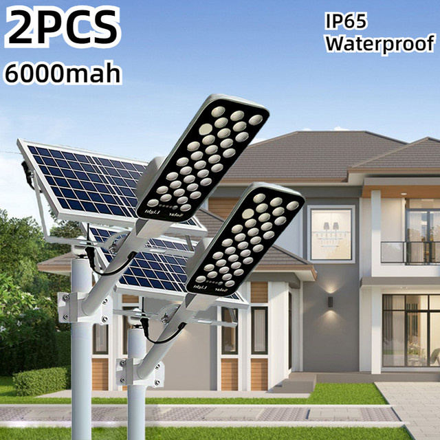 YQCHEZI Solar Außenleuchte Set 2er Pack, Wasserdichte Solar Wandleuchte für Garten und Garage, Modernes Rechteckiges Design in Weiß mit 6000mAh Akku und Dämmerungssensor, Kaltweißes Licht - Bild 1
