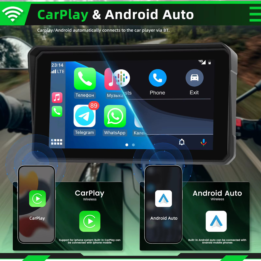 Podofo 6 Zoll IP68 Wasserdichter Tragbarer Auto-Multimedia-Player mit Touchscreen, Kabelloses CarPlay und Android Auto, Bluetooth und Freisprechfunktion, Schwarz - Bild 3