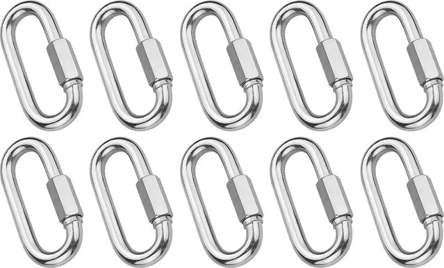 10 Stück NERISXB M4 Karabiner aus 304 Edelstahl in Silber mit Schraubverschluss als Oval Screwlock Link Lock Ring Haken - Bild 1
