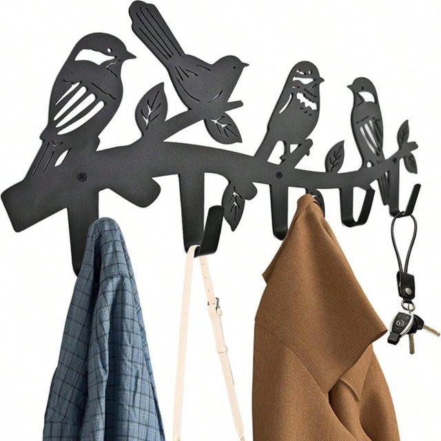 CIFBUY Wandhaken in Vogelform aus Metall in Schwarz als Tiermotiv-Mantel- und Schlüsselhalter für Flur und Büro - Bild 1
