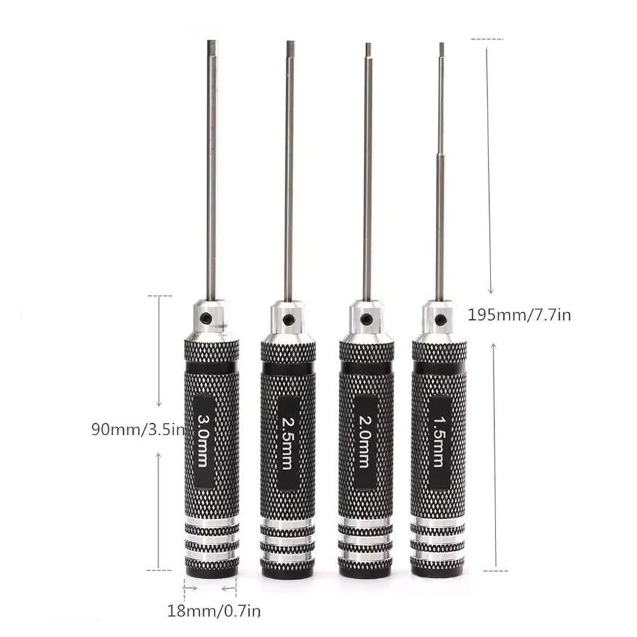 FATCOOL TiNi-Sechskantschlüssel Set in Schwarz, 4-teilig, 1,5 mm, 2 mm, 2,5 mm und 3,0 mm für RC-Hubschrauber - Bild 2