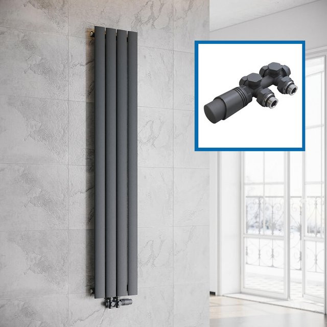 SONNI Flach Heizkörper Paneelheizung Wandmontage mit Mittelanschluss, Anthrazit, B: 160,0 cm, H: 30,8 cm - Bild 1