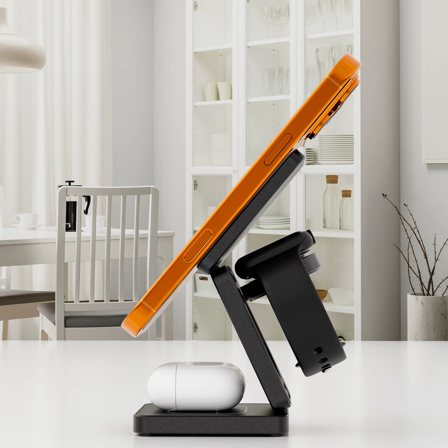 ILEPO 3-in-1 Qi2.2 magnetisches kabelloses Ladegerät 25 W faltbarer Schnellladeständer in Orange für iPhone 16/17 - Bild 2