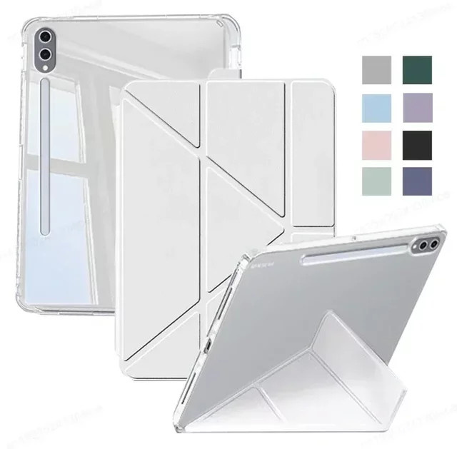 Samsung Flip-Ledertasche Smart Cover mit Stifthalter für Tab S10 S9 FE Plus 12,4 Zoll und Tab A9 Plus S9 FE 11 Zoll, Transparent/Grau - Bild 1