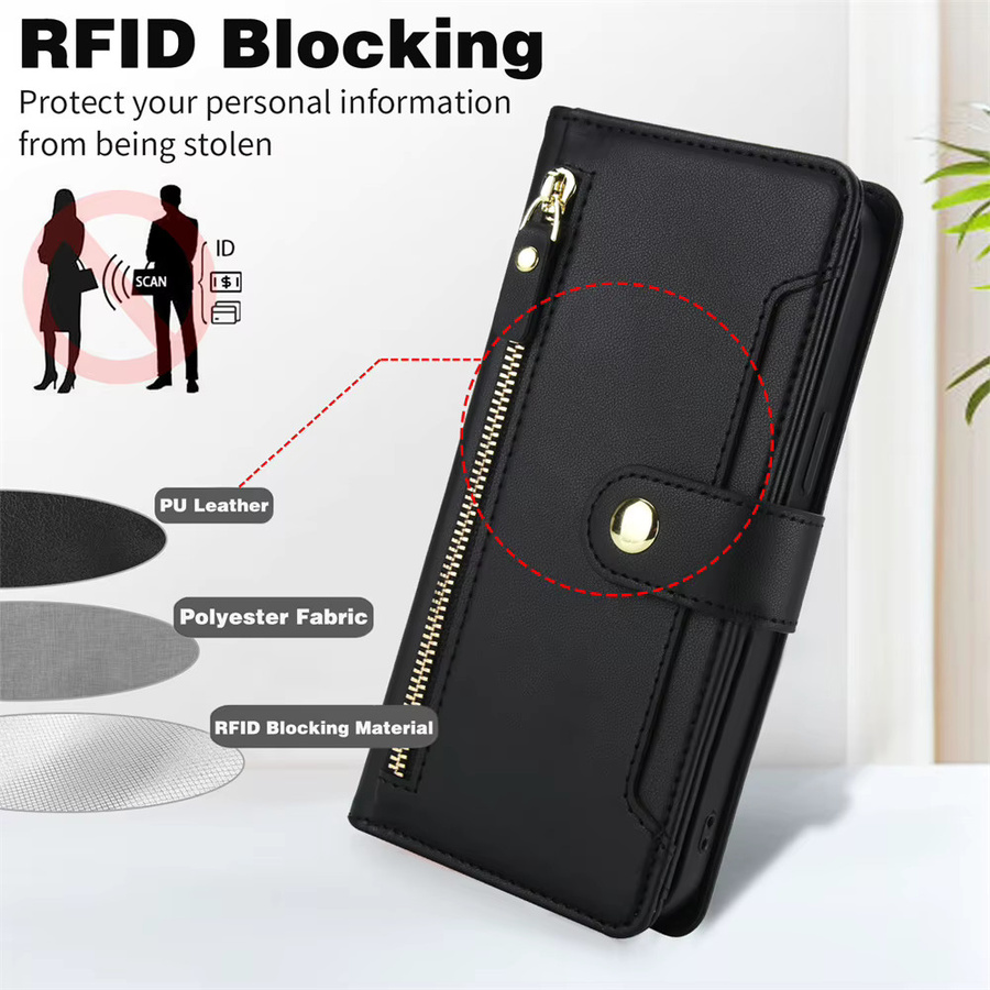 Leder Umhängetasche und Brieftasche als Handyhülle für Samsung Galaxy S25 S24 Ultra S23 Plus S22 S21 FE A56 A36 A16 A26 A17 A07 A55 in Schwarz - Bild 5