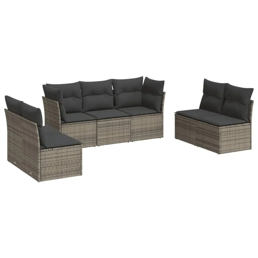 vidaXL 7-tlg Garten-Sofagarnitur in L-Form aus grauem Poly-Rattan mit Sitzkissen und Stauraum - Bild 2