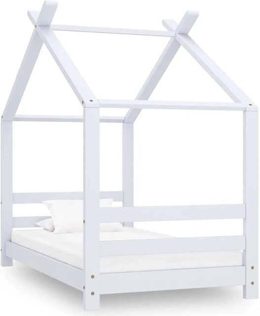 vidaXL Kinder-Bettgestell im Baumhausstil aus Massivholz Kiefer, Weiß, B/T/H: 70 x 140 x 132 cm - Bild 1
