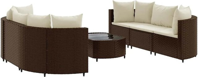 vidaXL 7-teilige Garten-Sofagarnitur in U-Form aus braunem Poly-Rattan mit Kissen und Couchtisch - Bild 1