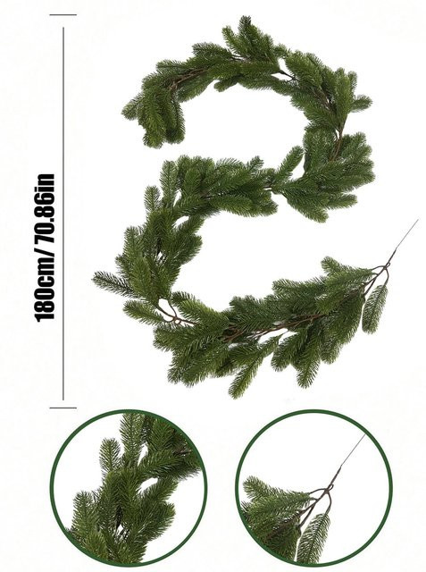 Grüne Künstliche Weihnachts-Girlande aus Kiefer und Rattan, Länge: 180 cm, zur Dekoration für Weihnachten, Hochzeiten oder Partys - Bild 1