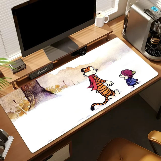 Calvin und Hobbes Cute For PC Gaming-Mauspad mit genähten Kanten und rutschfester Gummibasis, Multicolor - Bild 1
