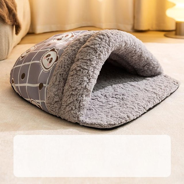 Warmes Katzennest mit Hasen-Design als kuscheliger Schlafsack für erwachsene Katzen und Kätzchen in Grau - Bild 1