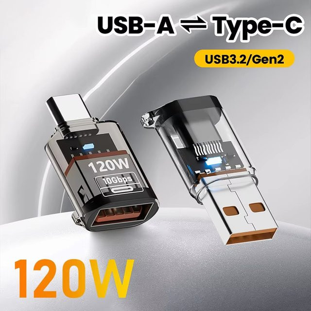 Mrgabwte OTG-Adapter USB 3.2 auf Typ-C mit 120W Schnellladefunktion, USB-A auf USB-C in Blau - Bild 1