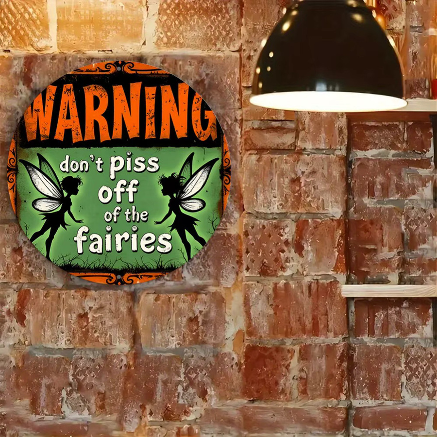 HELLOYOUNG Fantasy-Fee-Warnschild aus Metall Don't Make the Fairy Angry Wanddekoration im rustikalen Stil, Durchmesser: 20 cm, Mehrfarbig - Bild 2