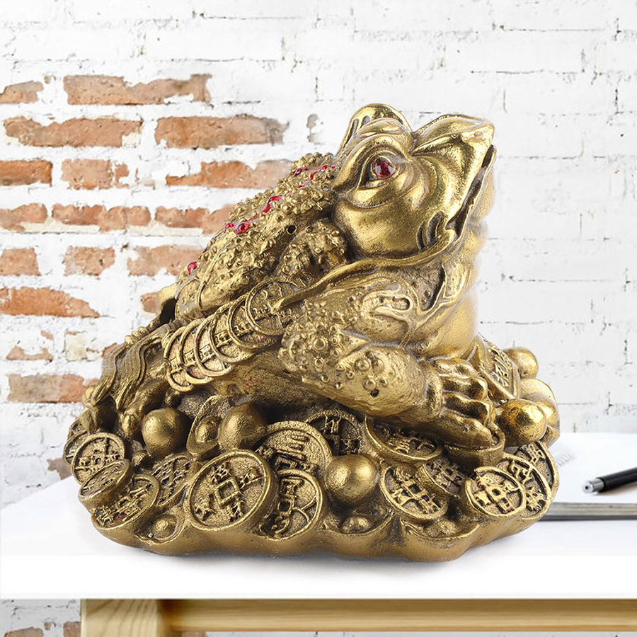 Shoemst Glücksbringer Dreibeinige Kröte aus Messing in Gold im chinesischen antiken Stil als Tischdekoration - Bild 2