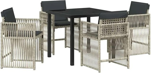 vidaXL Garten Essgruppe 5-teilig aus Poly-Rattan und Stahl in Hellgrau mit Glastisch - Bild 1