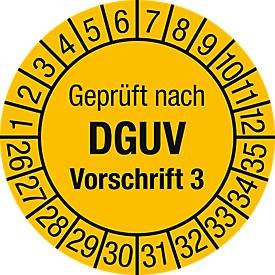 moedel Prüfplaketten Geprüft nach DGUV Vorschrift 3 für den Zeitraum 2026–2035, gelbe Folie, Durchmesser: 3 cm, 10 Stück pro Bogen - Bild 1
