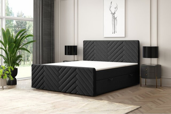 M-Punkt GmbH Boxspringbett GENF Fußteil mit Bettkasten aus Webstoff, Schwarz, B/T: 180 x 200 cm