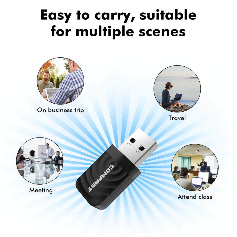 Comfast USB 3.0 WLAN-Adapter Dualband 2,4 GHz & 5 GHz 1300 MBit/s AC WLAN-Empfänger in Schwarz - Bild 2