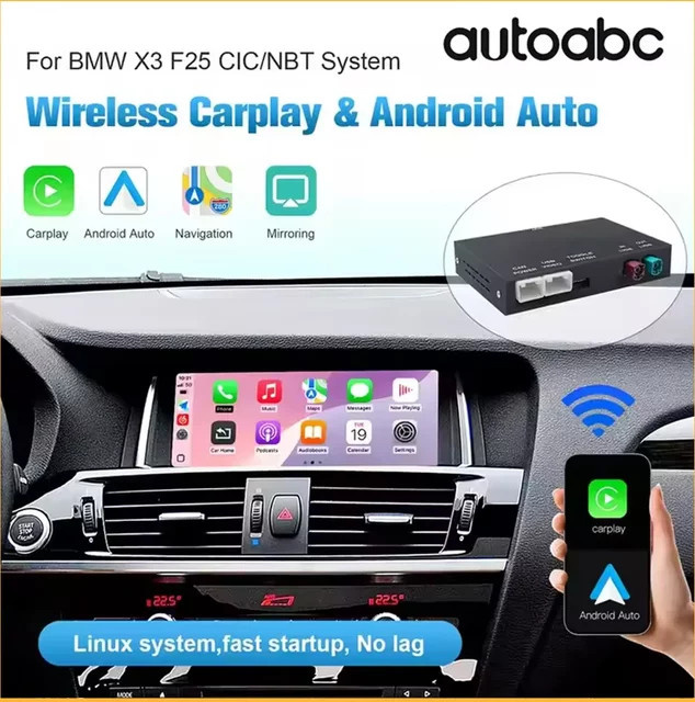 AUTOABC Drahtloses CarPlay und Android Auto Multimedia Zubehör für BMW NBT CIC System X3 F25 G01 mit Mirror Link AirPlay und Rückfahrkamera, Schwarz - Bild 1