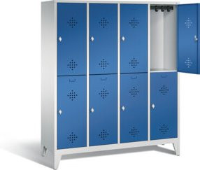 C+P Spind Classic doppelstöckig mit 8 Türen, Korpus Lichtgrau, Front Enzianblau, H x B x T: 185 x 159 x 50 cm - Bild 1
