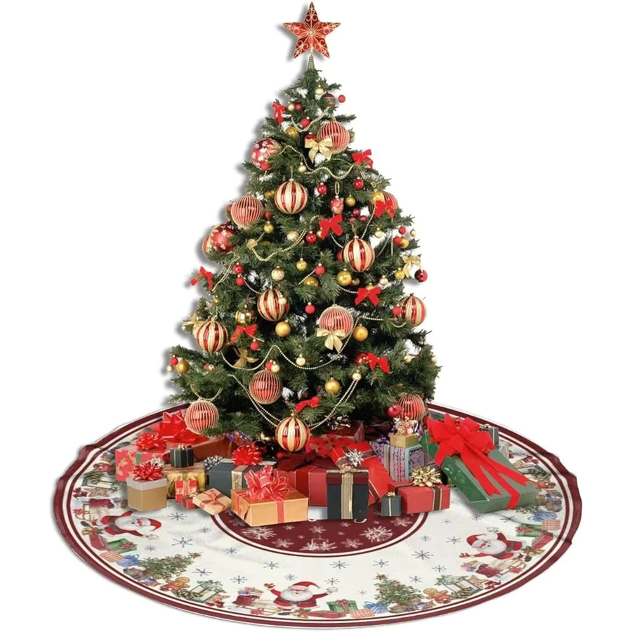 VIKAMA Weihnachtsbaum Rock mit Vintage Weihnachtsmann und Schneeflocken-Print, rund, Multicolour - Bild 3