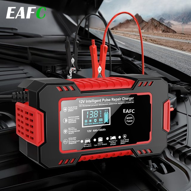 EAFC 12V 6A Power Puls Batterie Ladegerät mit LED Display für Auto, Motorrad und Lkw, geeignet für Nass- und Trockenblei-Säure-Batterien - Bild 1
