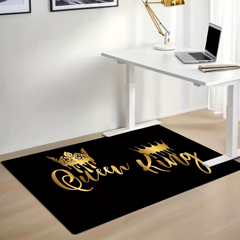 VIKAMA Flanell-Bodenmatte mit König- und Königin-Kronenmuster in Schwarz für Wohnzimmer, Schlafzimmer, Küche, Badezimmer und Flur - Bild 2
