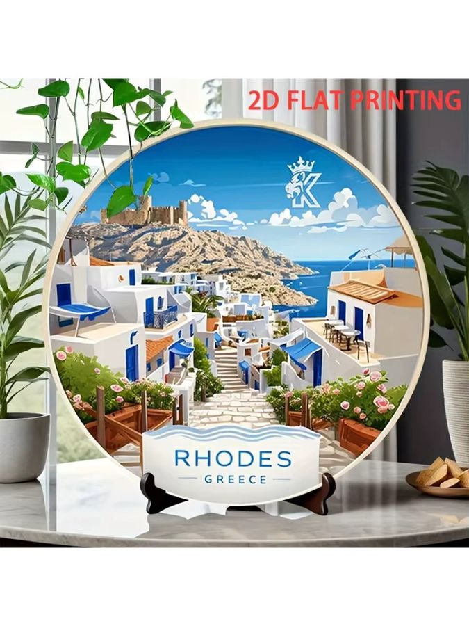 Potdemiel Rundes Vintage Blechschild Rhodes Griechenland Multicolor Durchmesser: 20,32 cm - Bild 5
