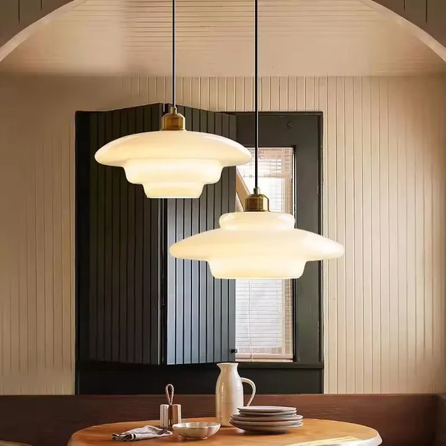 ASCELINA Pendelleuchte Nordic Creme Wind aus Glas und Metall in Weiß mit E27 Fassung für Küche und Esszimmer - Bild 1