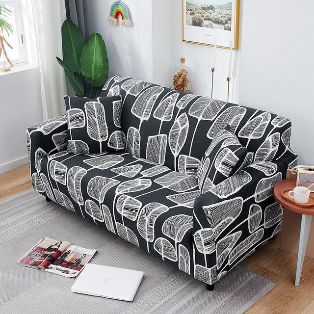 Stretch-Sofabezug mit geometrischem Aufdruck in Schwarz für 1- bis 4-Sitzer Sofas, modernes Design aus Polyester und Elastan - Bild 1