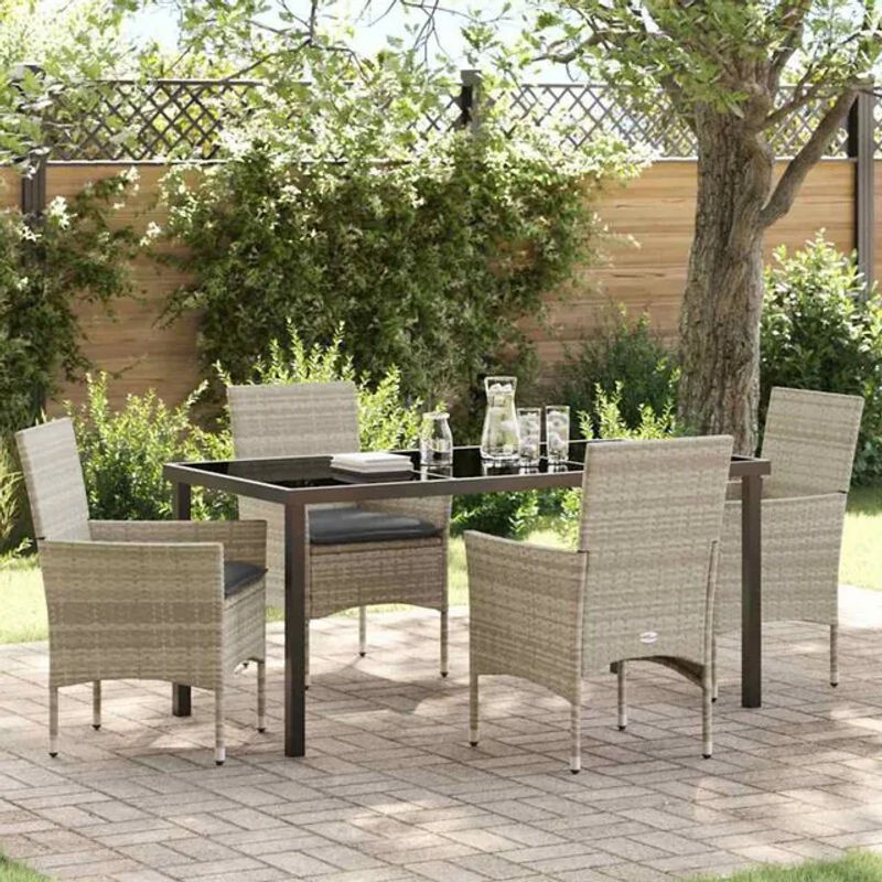 Garten Essgruppe aus Poly Rattan mit 5 Kissen in Hellgrau von vidaxl - Bild 1